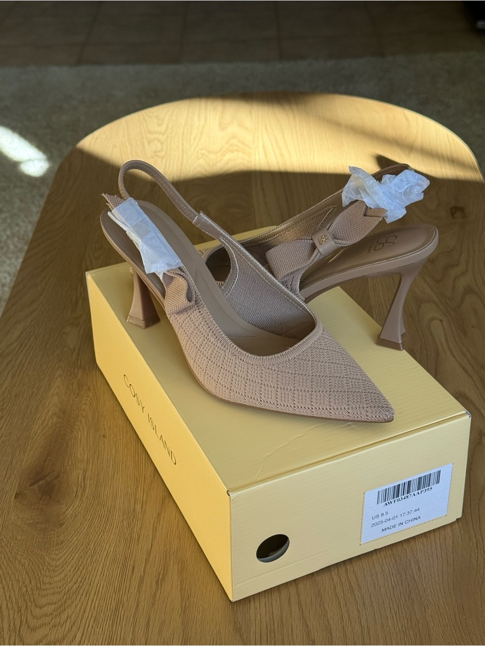 Cosy Island EverLush Apricot Bow Pointed Toe Slingback Heels US 8.5 NWB